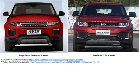 Front view of Range Rover Evoque 2018 Model and Landwing X7 2018 Model
