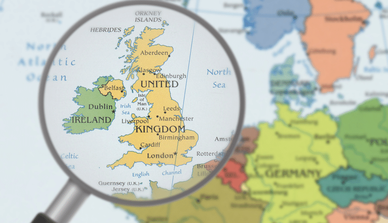 Photo: Map with UK magnified