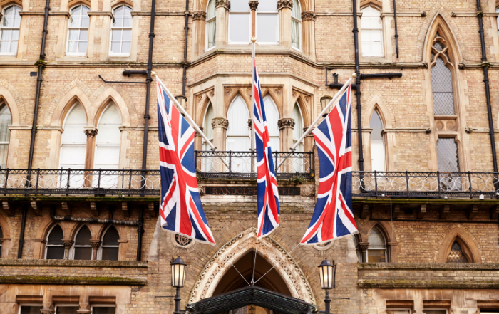 flags outside a UK building