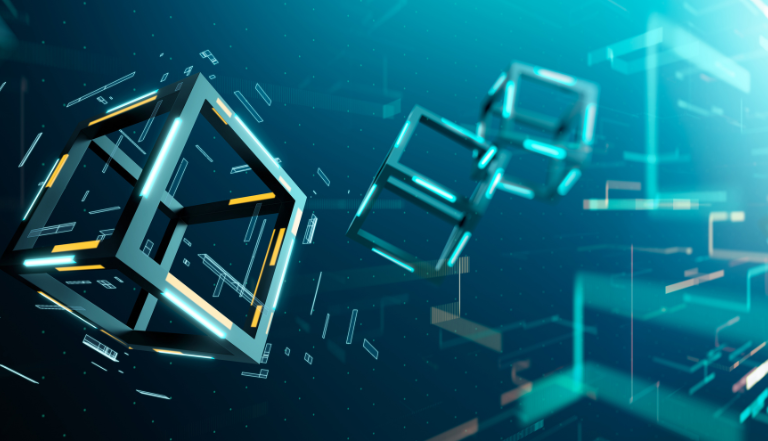 Blockchain/cryptocurrency concept: 3D cubes